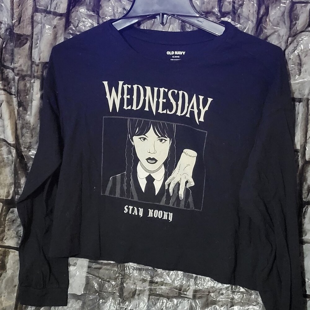 Old Navy kids Wednesday Addams long sleeve crop top size XL